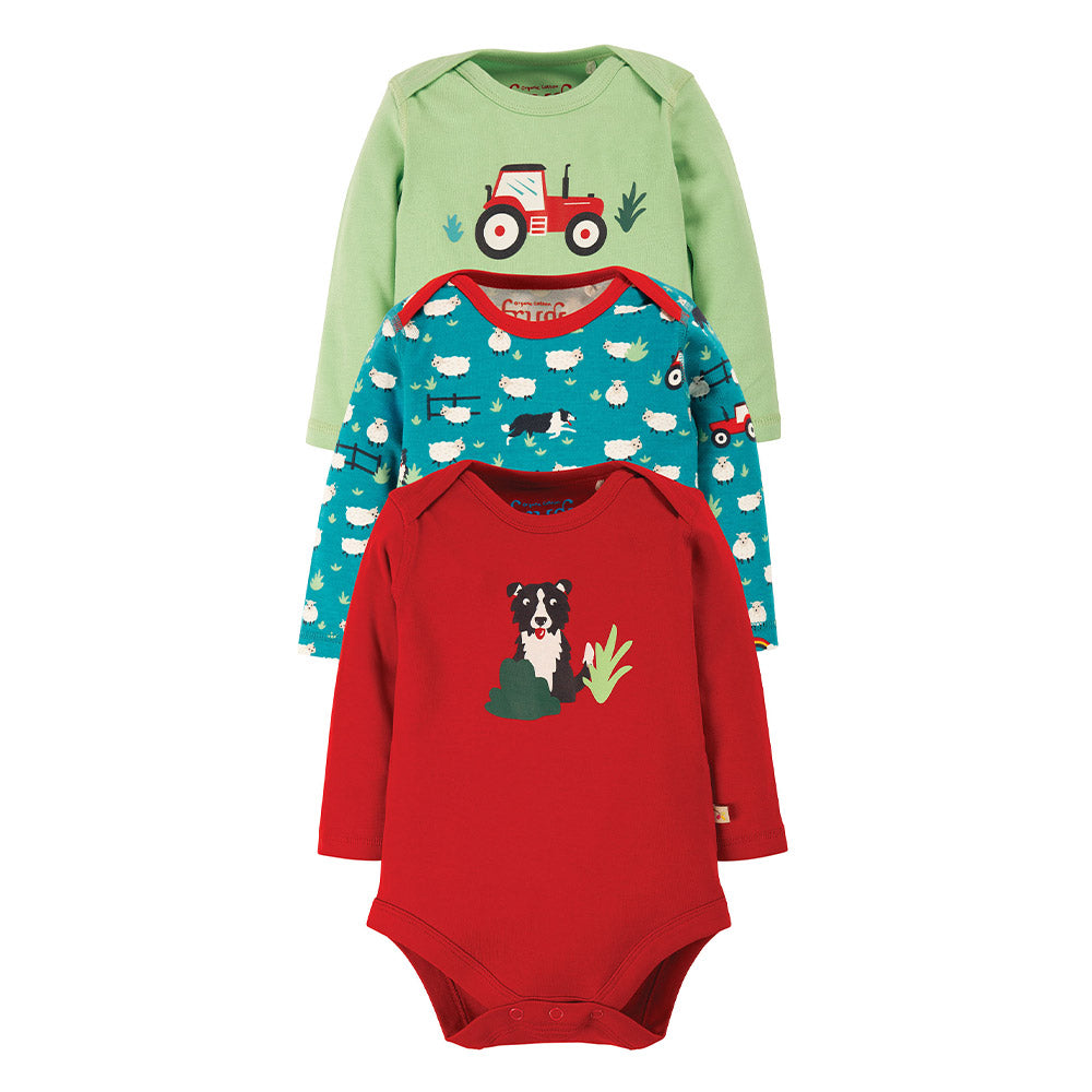 Frugi Super Special Bodies Long Sleeve - Tractor (3 Pack Multipack)