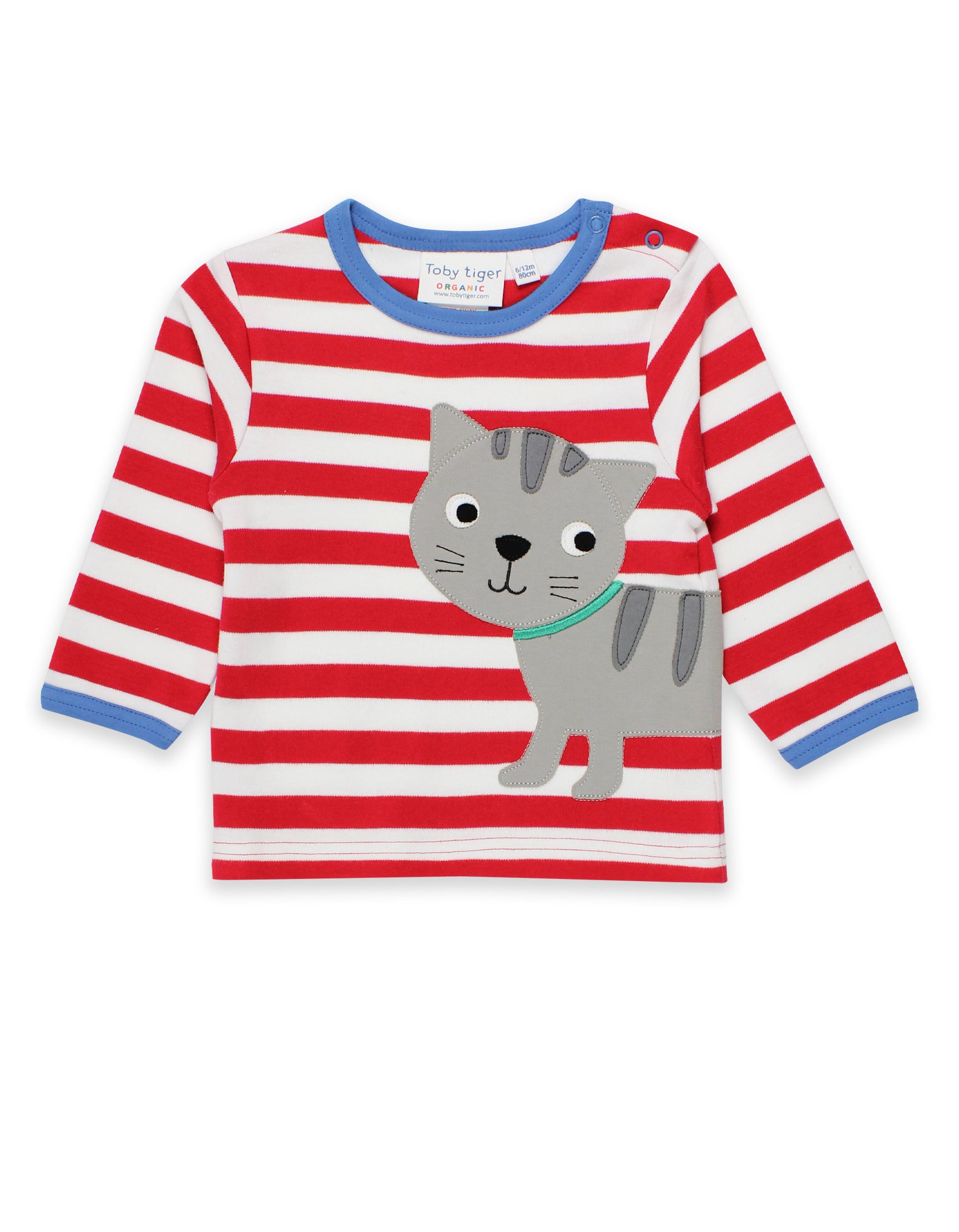 Toby Tiger Organic Long Sleeve T-Shirt - Tabby Cat Applique
