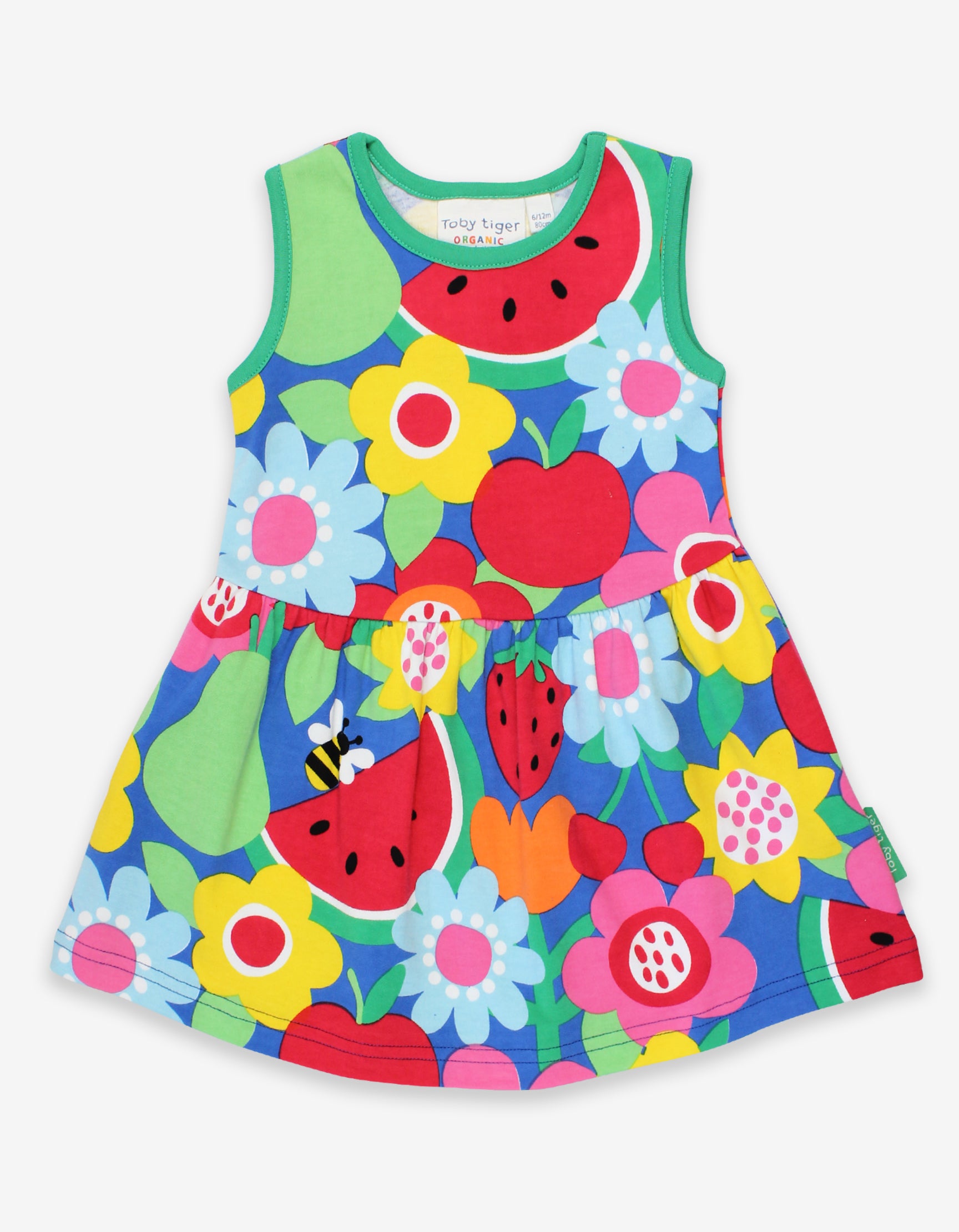 Toby Tiger Organic Sleeveless Summer Dress - Fruit Flower Print