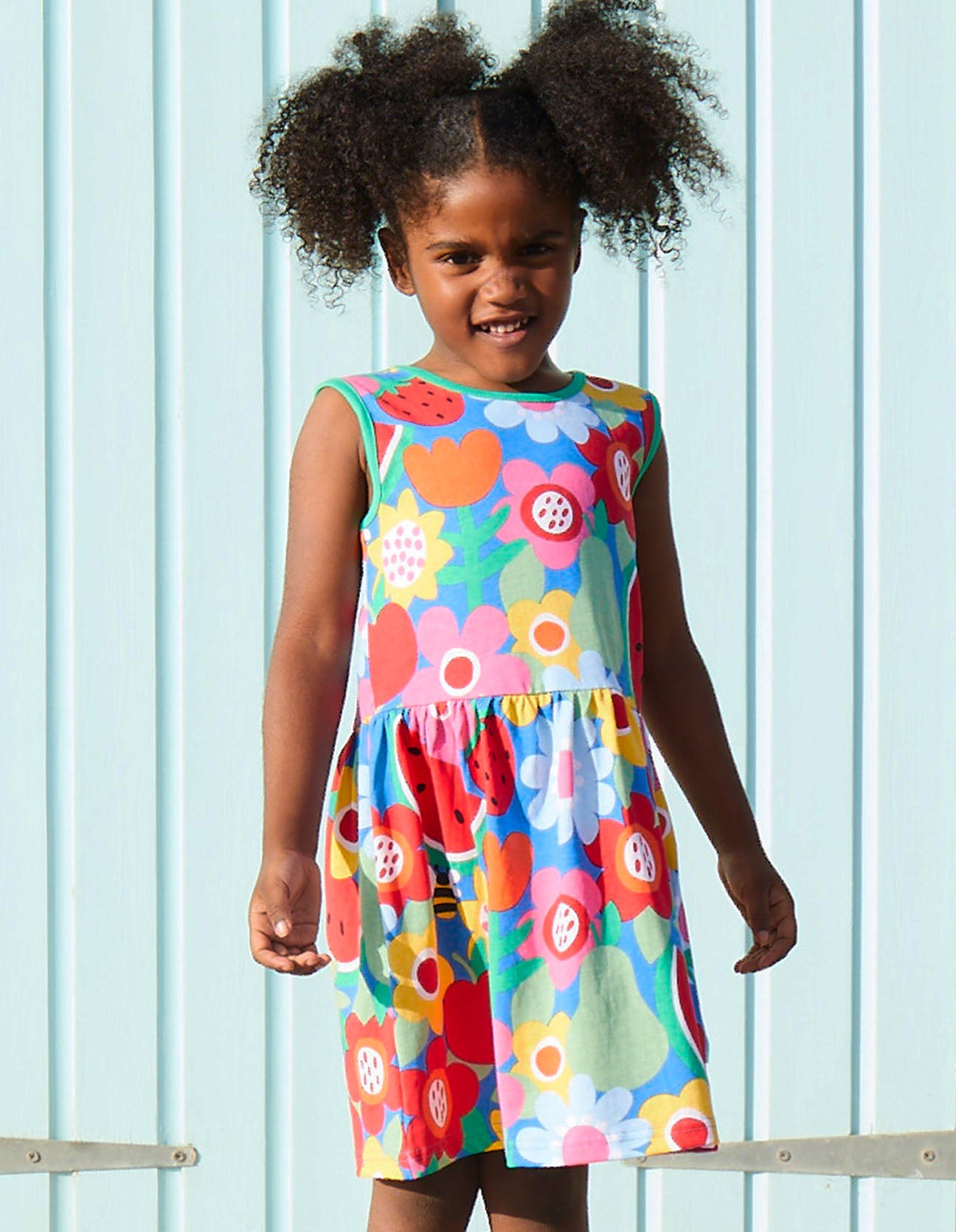 Toby Tiger Organic Sleeveless Summer Dress - Fruit Flower Print