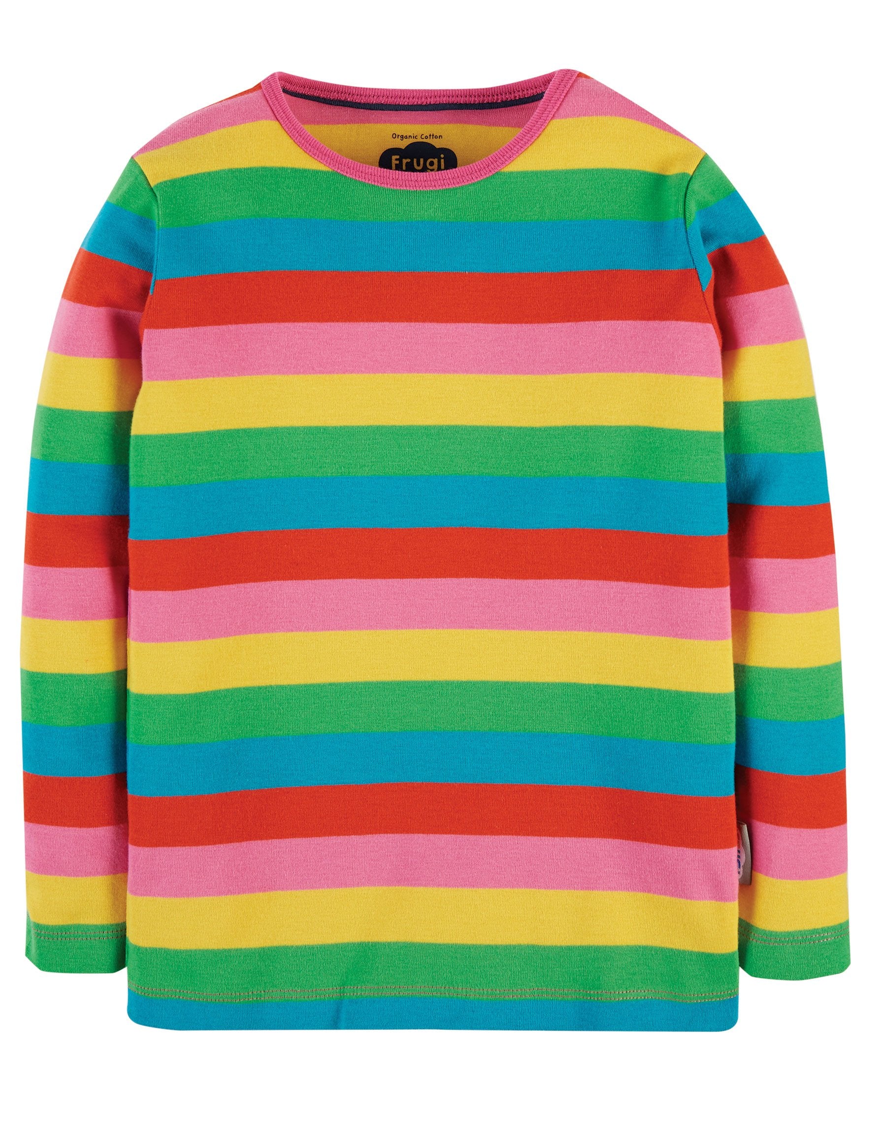 New Release Frugi Favourite Long Sleeve T-Shirt Foxglove Rainbow Stripe - The Thrifty Stork