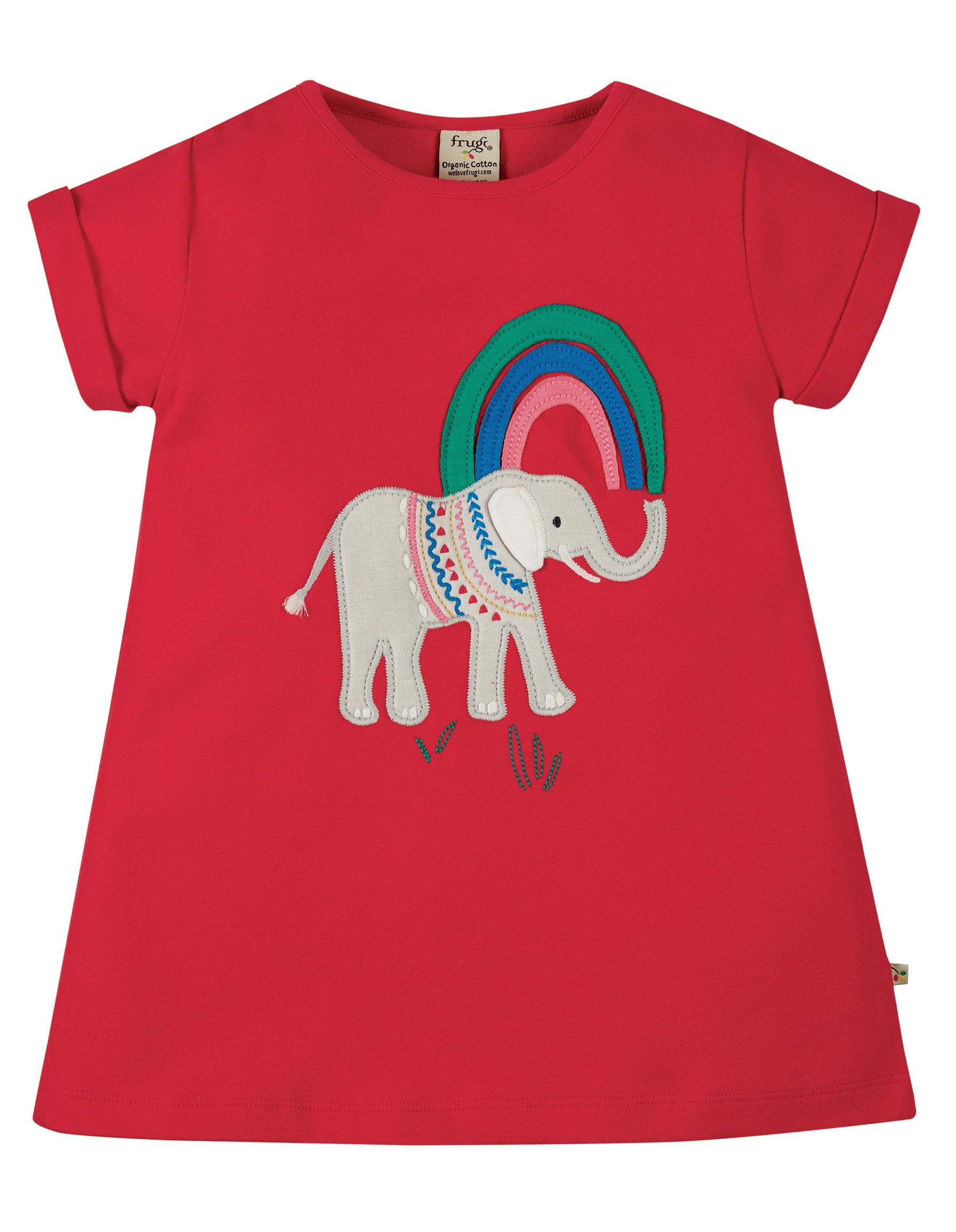 Frugi Sophie Applique Top Short Sleeve - True Red/Elephant