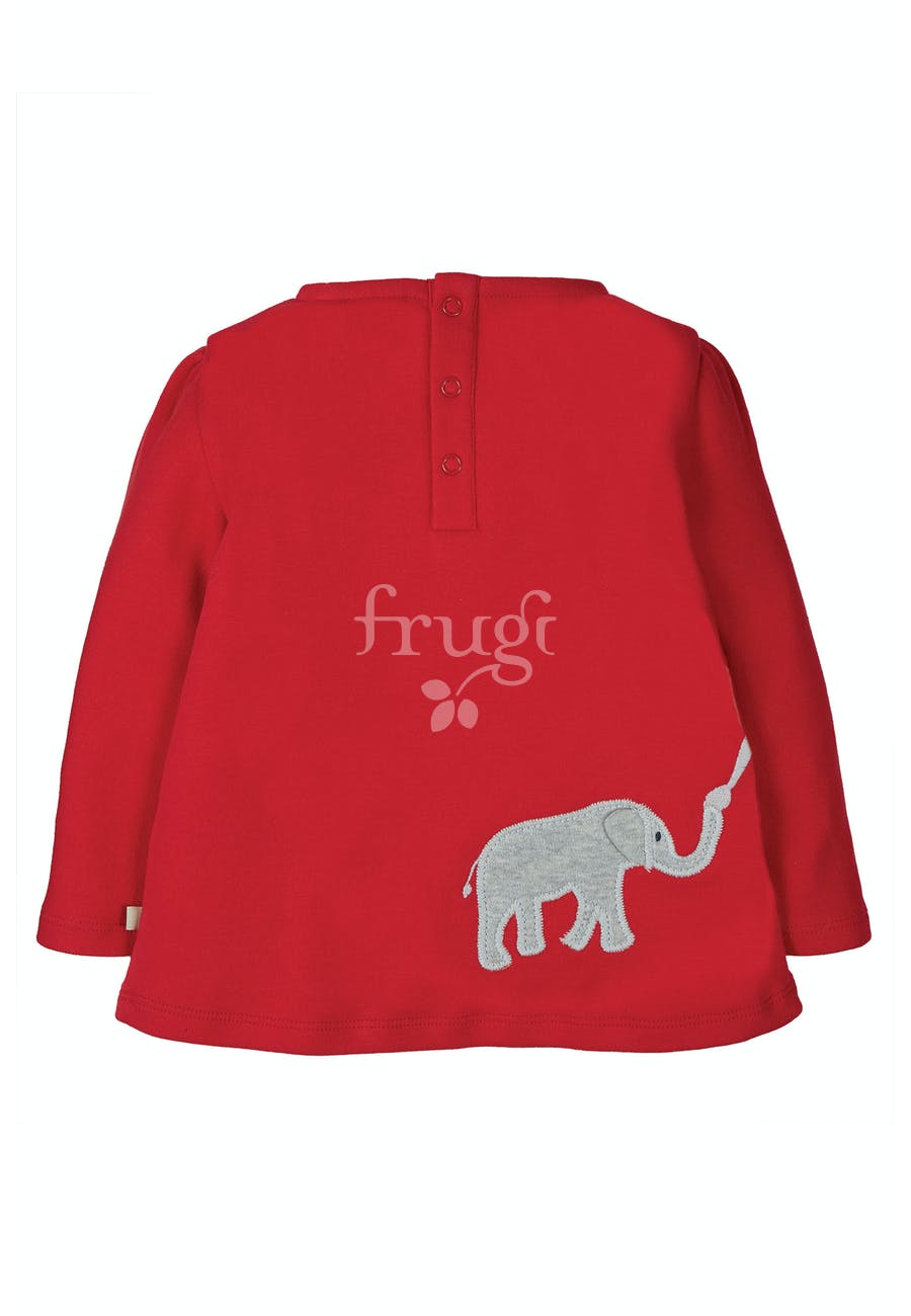 Frugi Connie Applique Top Long Sleeve - True Red/Elephant