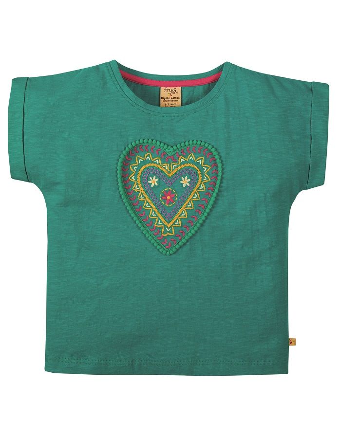 Frugi Sophia Slub T-Shirt Short Sleeve - Jewel/Heart
