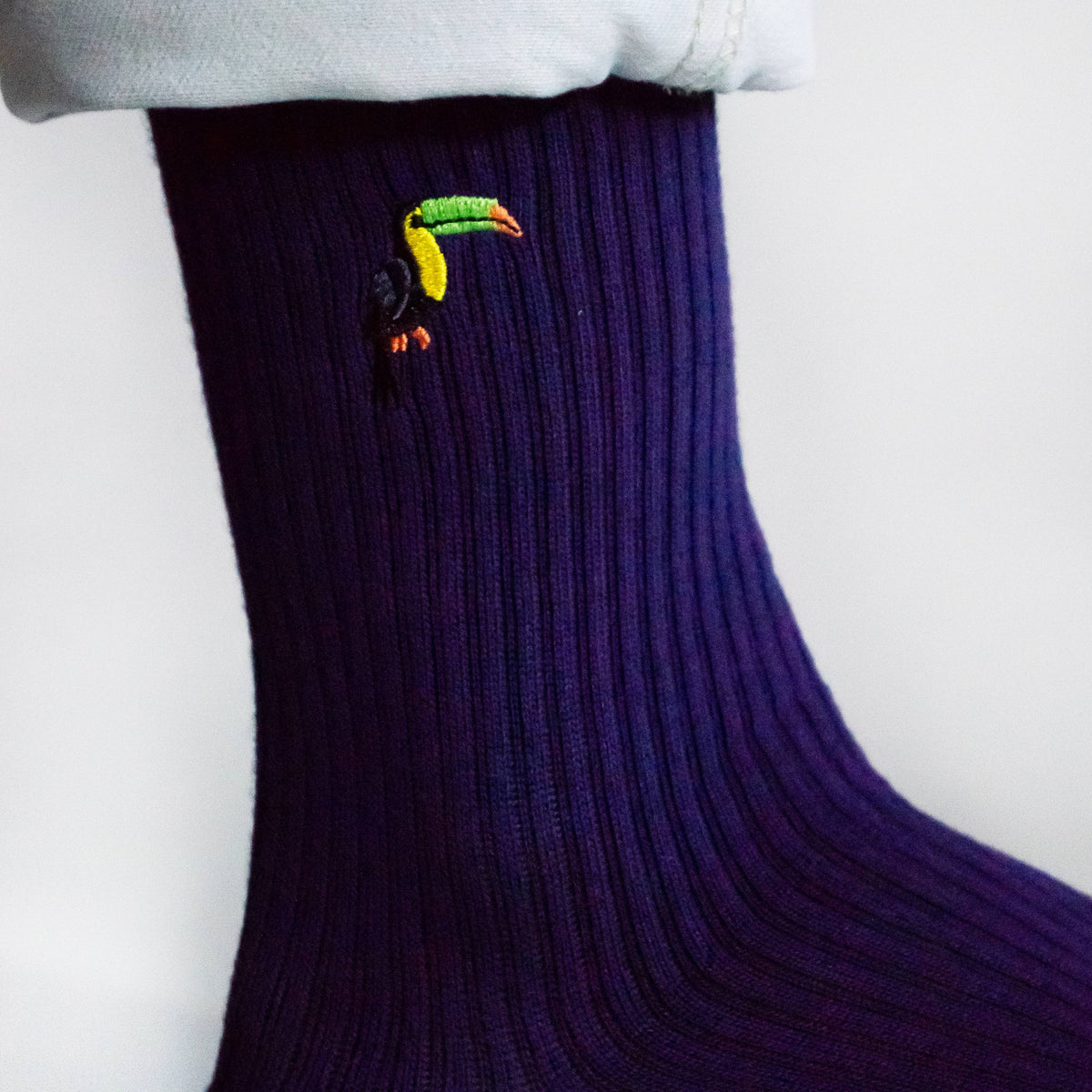 Bare Kind Adult Bamboo Ribbed Socks - Deep Purple Toucan - Adult 4-7