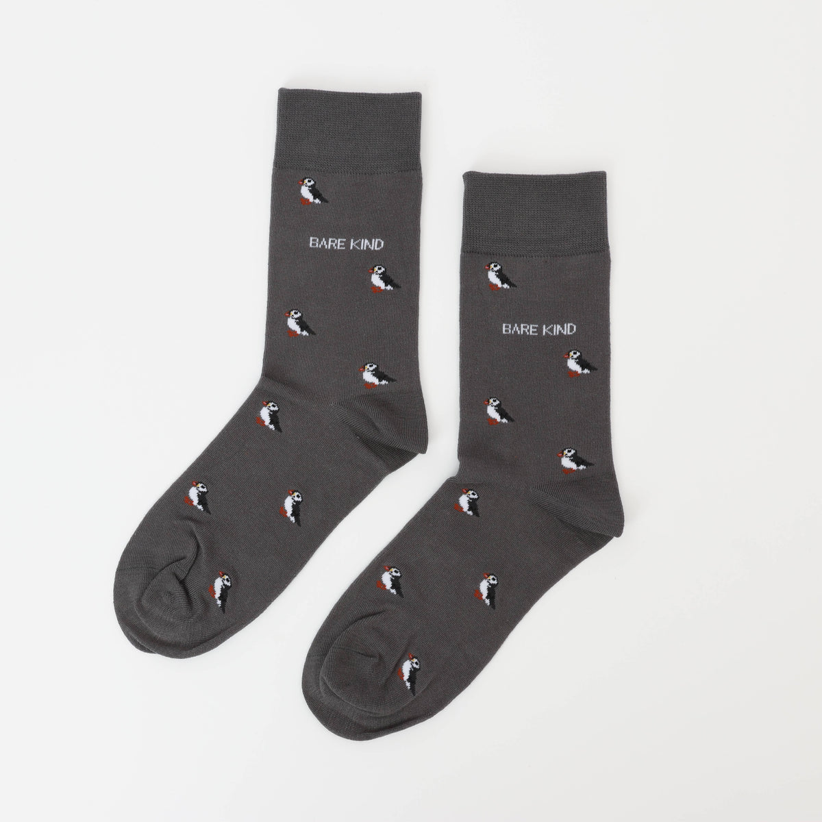 Bare Kind Adult Bamboo Socks - Grey Small Motif Puffin - Adult 4-7