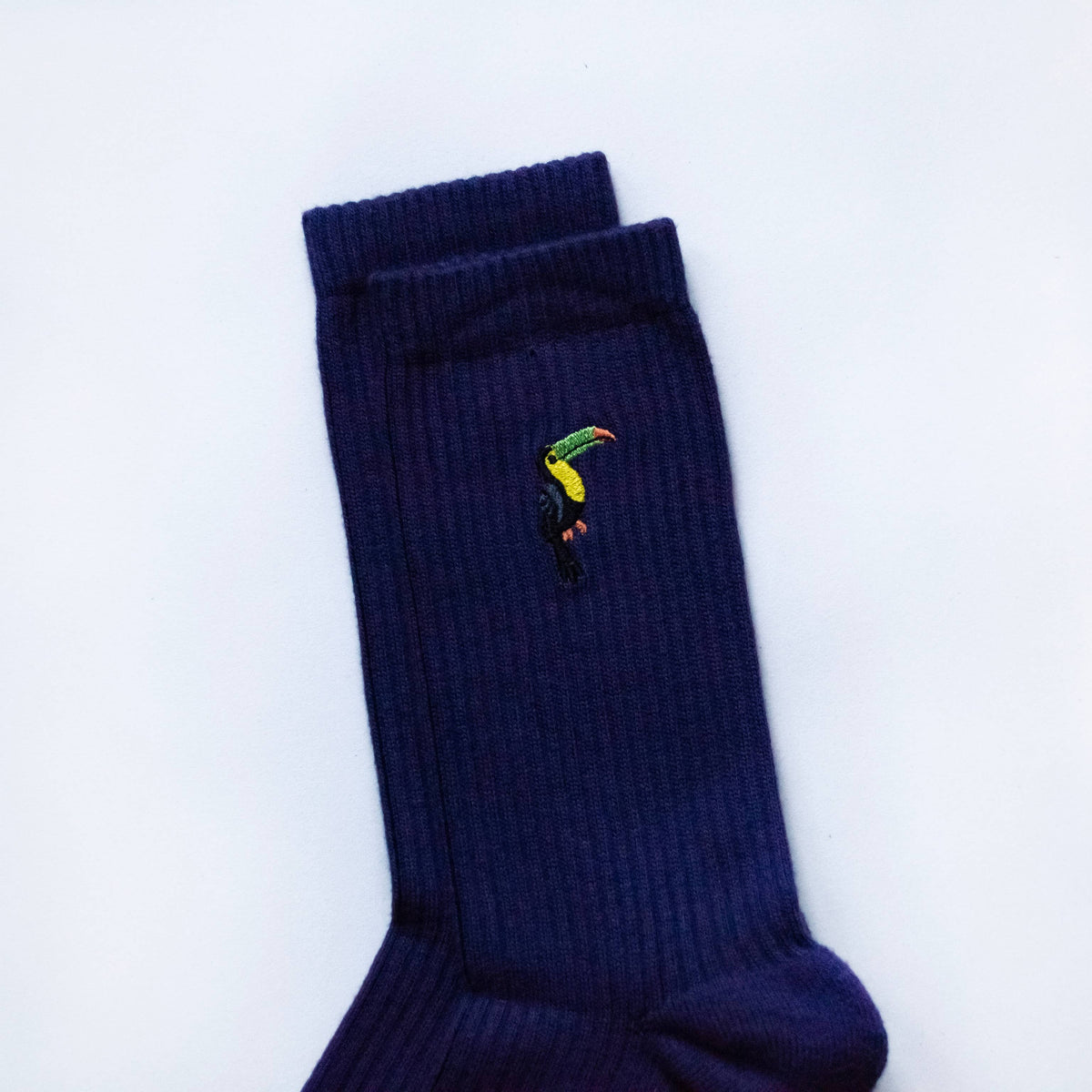 Bare Kind Adult Bamboo Ribbed Socks - Deep Purple Toucan - Adult 4-7