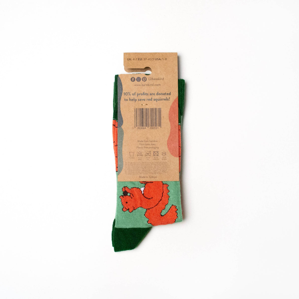 Bare Kind Adult Bamboo Socks - Light Green & Red Squirrel - Adult 7-11