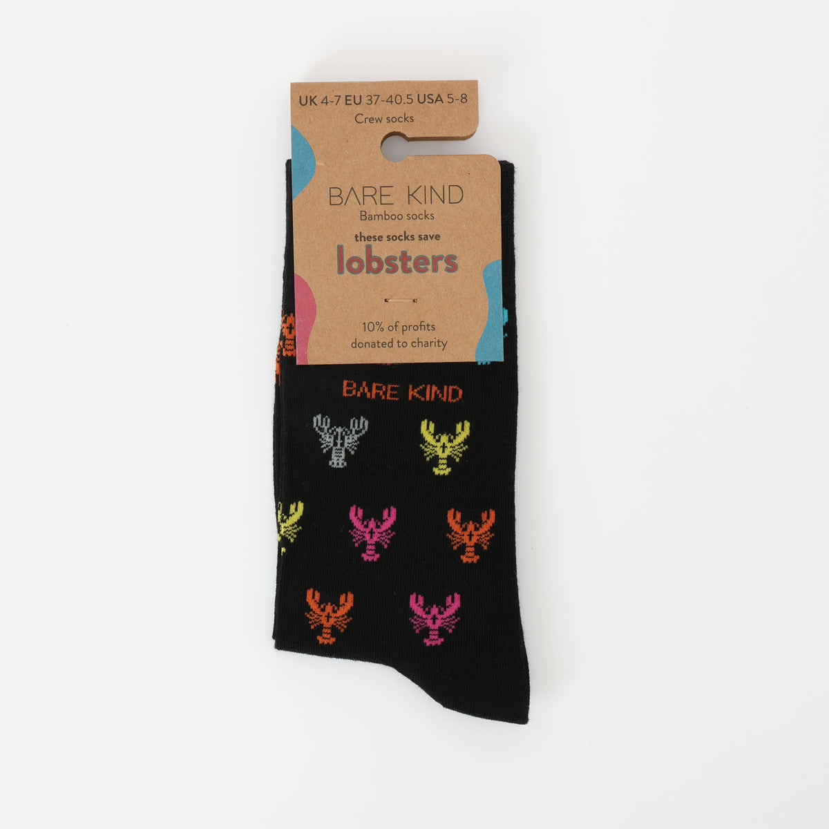 Bare Kind Adult Bamboo Socks - Black Small Motif Lobster - Adult 7-11