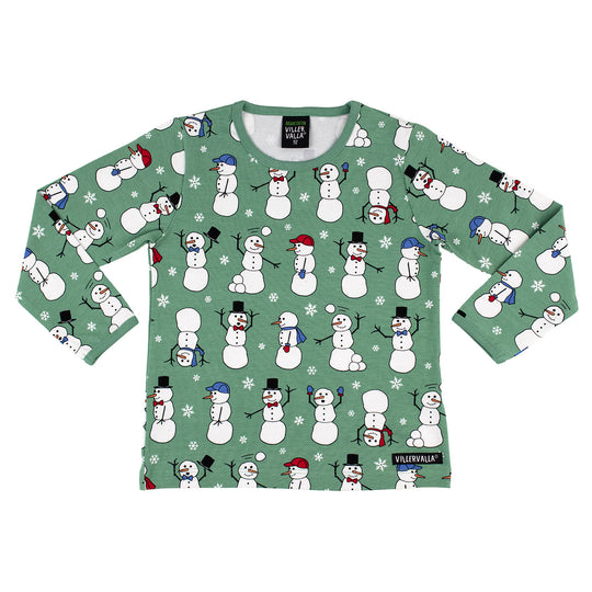Villervalla T-Shirt Long Sleeve Snowman - Sage