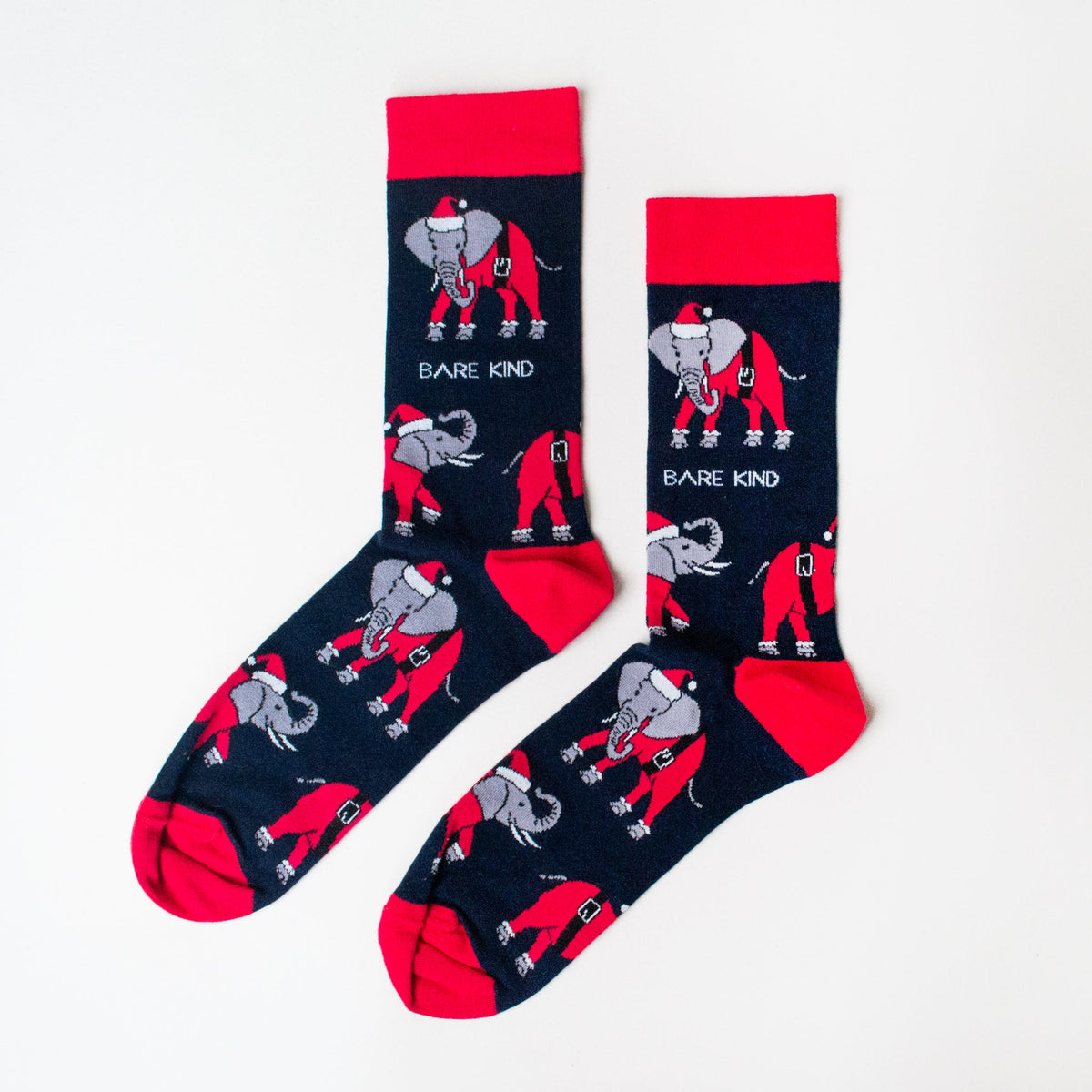 Bare Kind Adult Bamboo Socks - Christmas Elephants