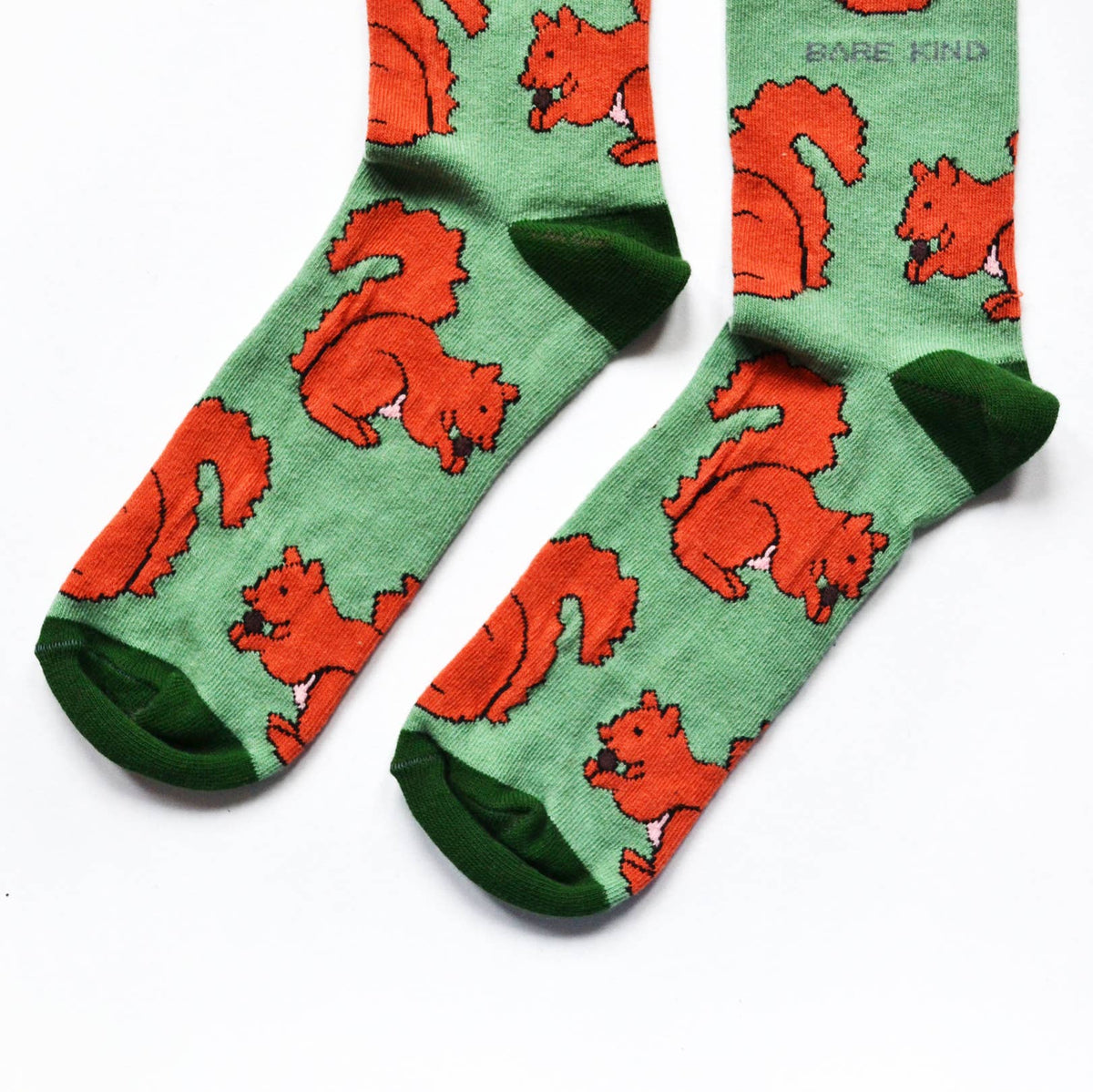 Bare Kind Adult Bamboo Socks - Light Green & Red Squirrel - Adult 7-11