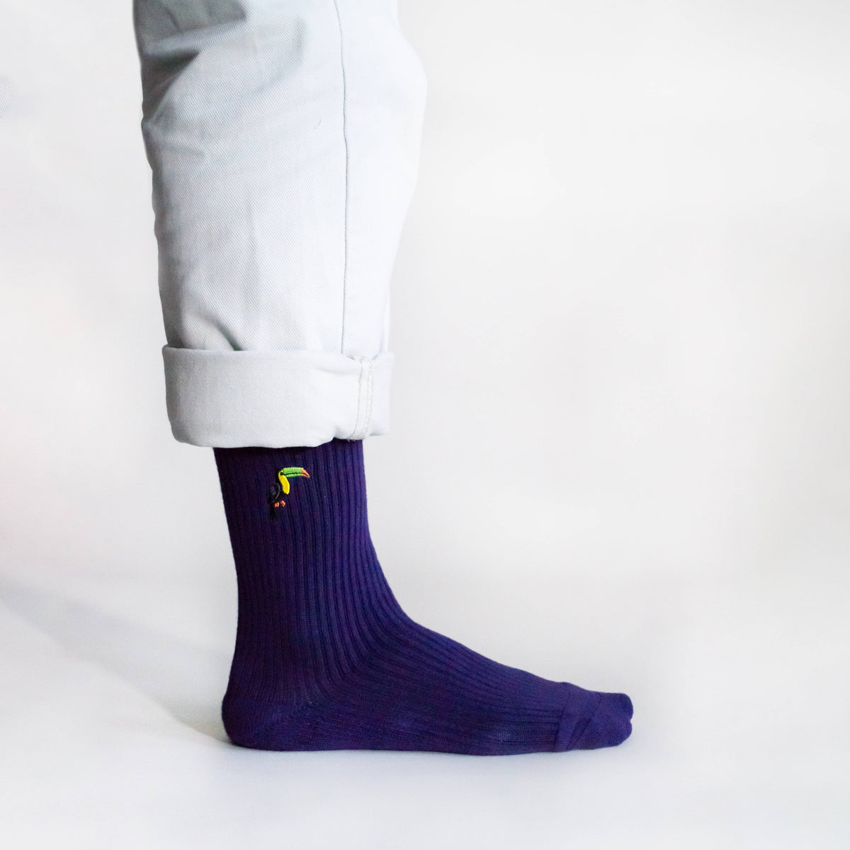 Bare Kind Adult Bamboo Ribbed Socks - Deep Purple Toucan - Adult 4-7
