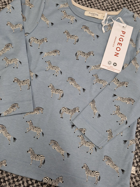 Pigeon Long Sleeve Top - Zebra Powder Blue