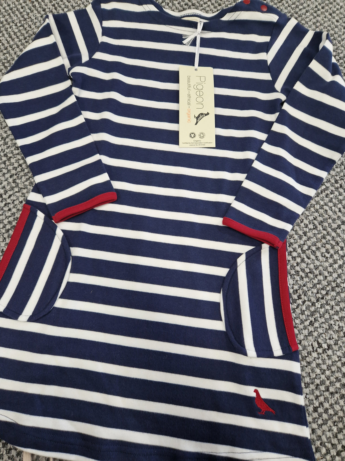 Pigeon Breton Dress Long Sleeve - Deep Indigo/White