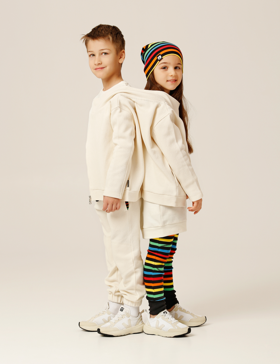 The QT Organic Knee Patch Leggings - Black Multi Stripe