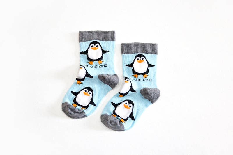 Bare Kind Kids Bamboo Socks - Aqua Penguin - Age 9-12 Years / Kids 12-3