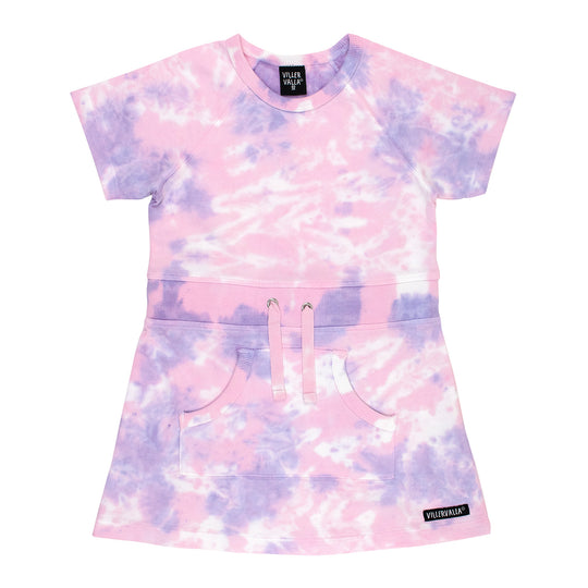 Villervalla Tie Dye Dress With Drawstring - Lavender/Raspberry