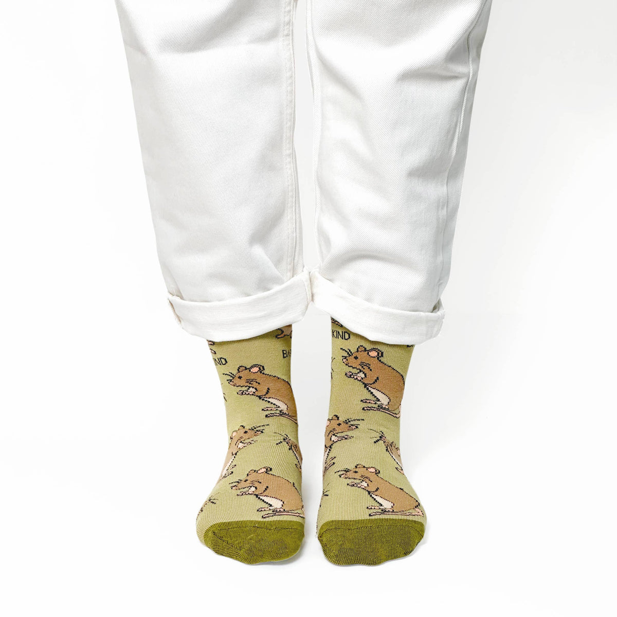 Bare Kind Adult Bamboo Socks - Green Harvest Mouse - Adult 7-11