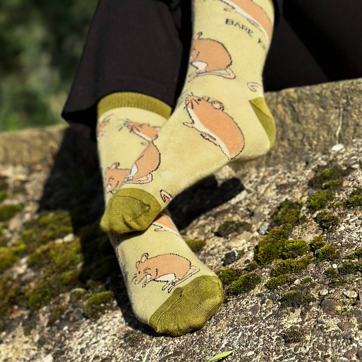 Bare Kind Adult Bamboo Socks - Green Harvest Mouse - Adult 7-11