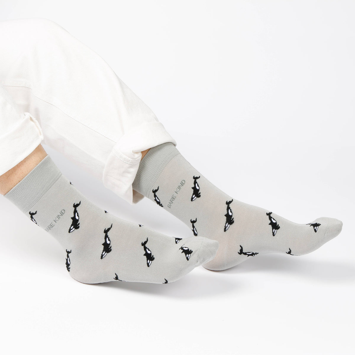 Bare Kind Adult Bamboo Socks - Grey Small Motif Orca - Adult 4-7
