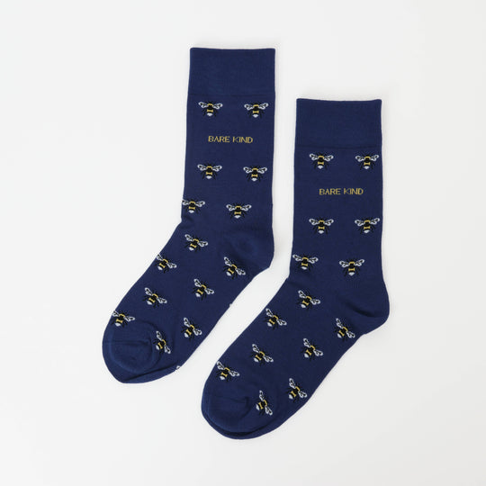 Bare Kind Small Motif Bee Socks | Bamboo Socks | Blue Socks: UK Size 7-11