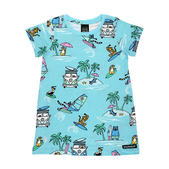 Villervalla Short Sleeve A-Line Dress Surf Pool