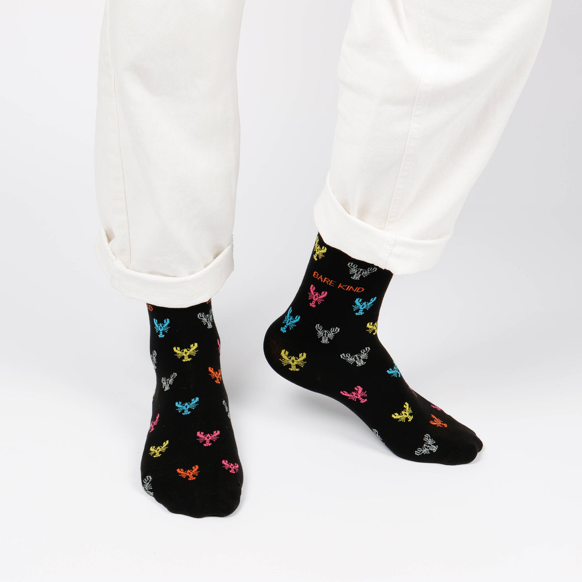 Bare Kind Adult Bamboo Socks - Black Small Motif Lobster - Adult 7-11