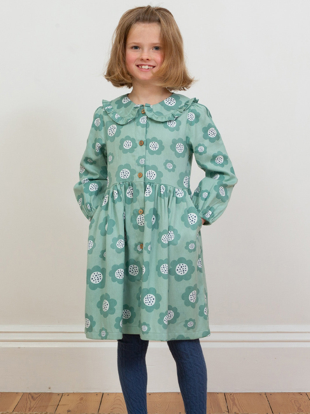 Kite Collar Dress Long Sleeve - Dolly Big Bloom Green