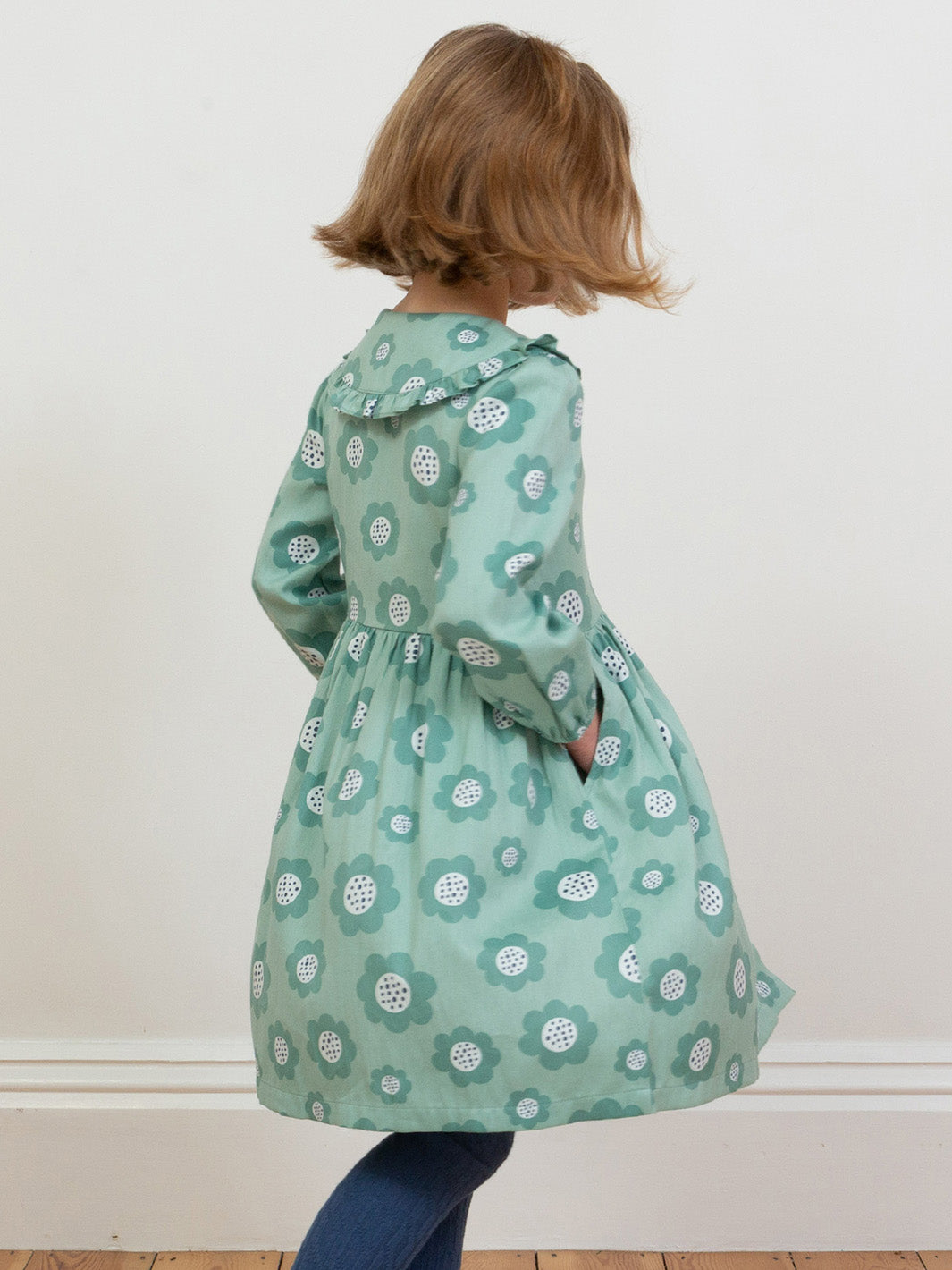 Kite Collar Dress Long Sleeve - Dolly Big Bloom Green
