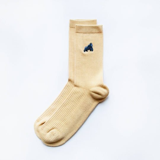 Bare Kind Gorilla Socks | Ribbed Bamboo Socks | Yellow Socks: Gorillas / Single Pair / UK Adult 4-7