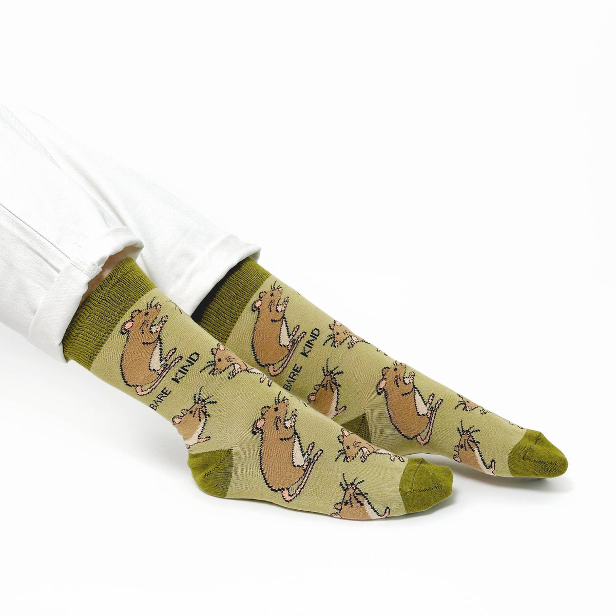 Bare Kind Adult Bamboo Socks - Green Harvest Mouse - Adult 7-11
