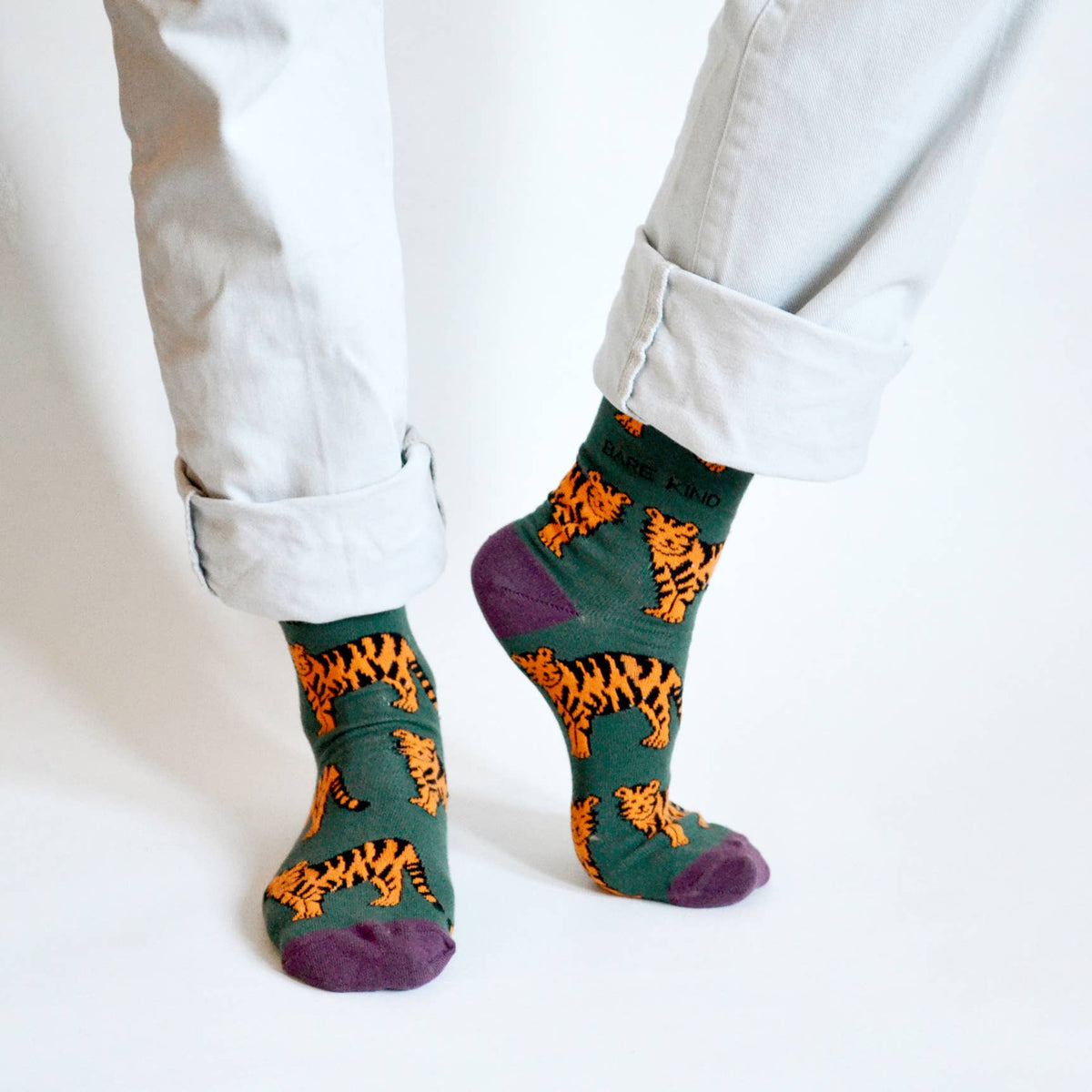 Bare Kind Adult Bamboo Socks - Green Tiger - Adult 4-7