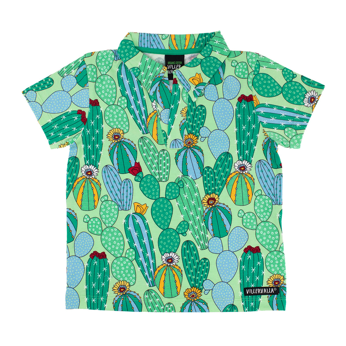 Villervalla T-Shirt With Collar Short Sleeve - Cactus Light Fern