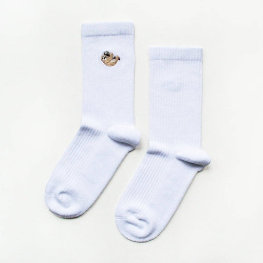 Bare Kind Sloth Socks | Ribbed Bamboo Socks | White Socks: Sloths / Single Pair / UK Adult 7-11