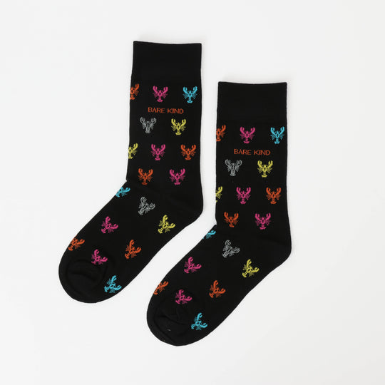 Bare Kind Adult Bamboo Socks - Black Small Motif Lobster - Adult 7-11