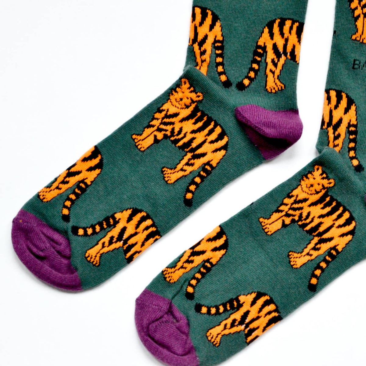 Bare Kind Adult Bamboo Socks - Green Tiger - Adult 4-7