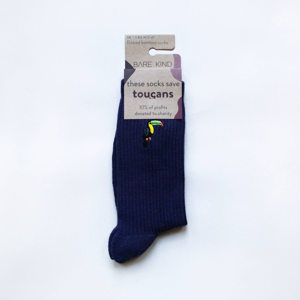 Bare Kind Adult Bamboo Ribbed Socks - Deep Purple Toucan - Adult 4-7
