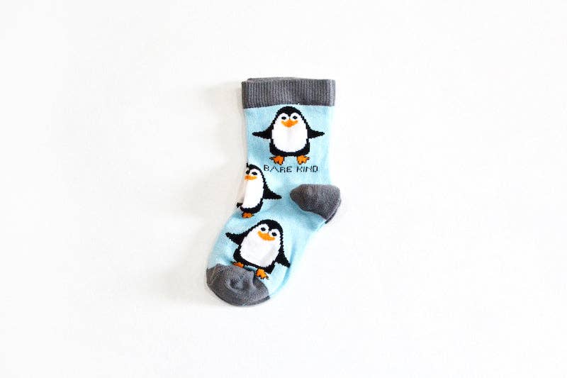 Bare Kind Kids Bamboo Socks - Aqua Penguin - Age 9-12 Years / Kids 12-3