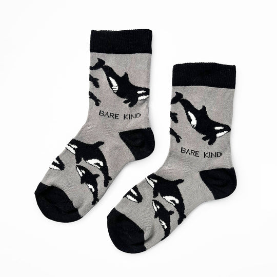 Bare Kind Orca Socks | Kids Bamboo Socks | Grey Socks | Ocean Socks: