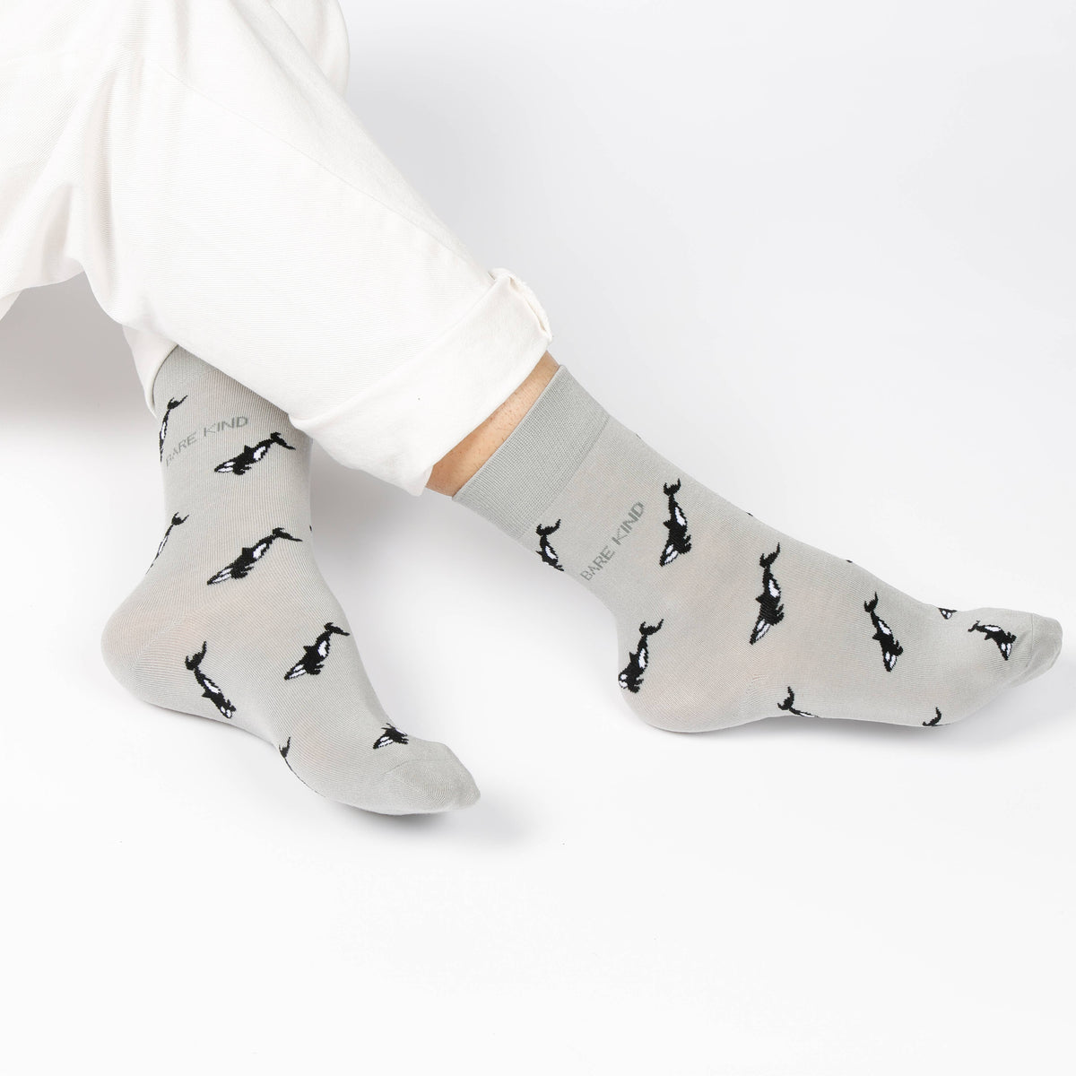 Bare Kind Adult Bamboo Socks - Grey Small Motif Orca - Adult 4-7