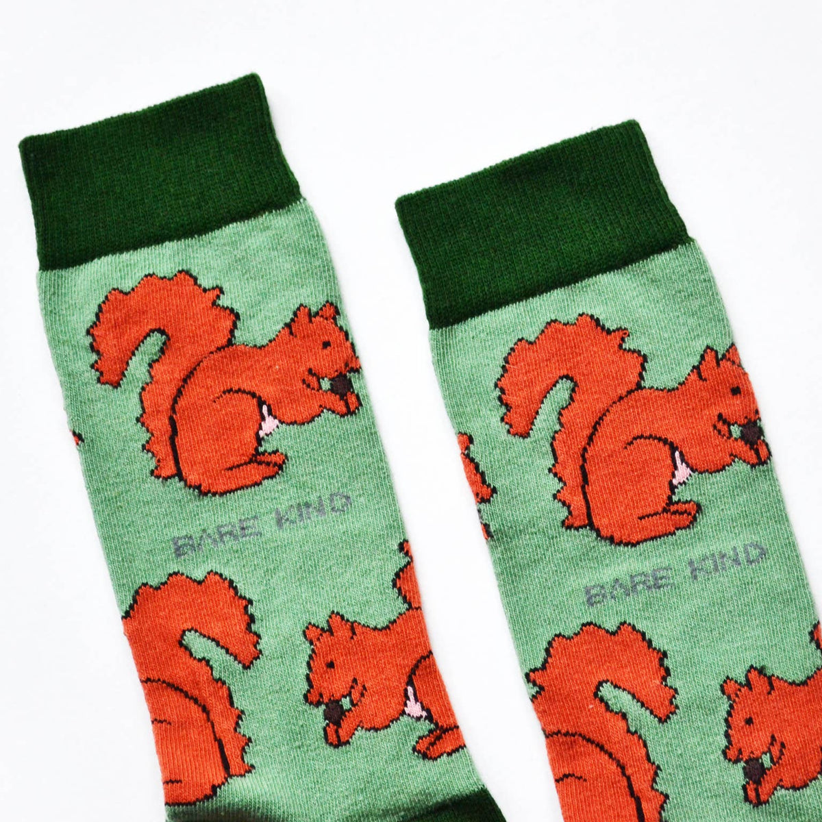 Bare Kind Adult Bamboo Socks - Light Green & Red Squirrel - Adult 7-11