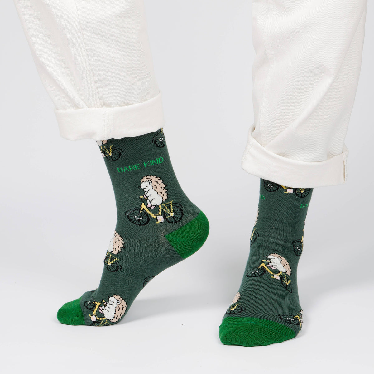 Bare Kind Adult Bamboo Socks - Green Hedgehog - Adult 4-7