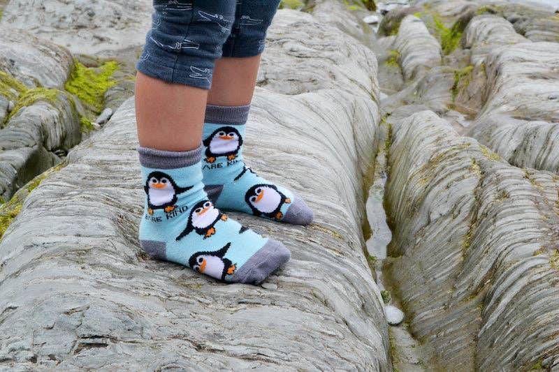 Bare Kind Kids Bamboo Socks - Aqua Penguin - Age 9-12 Years / Kids 12-3