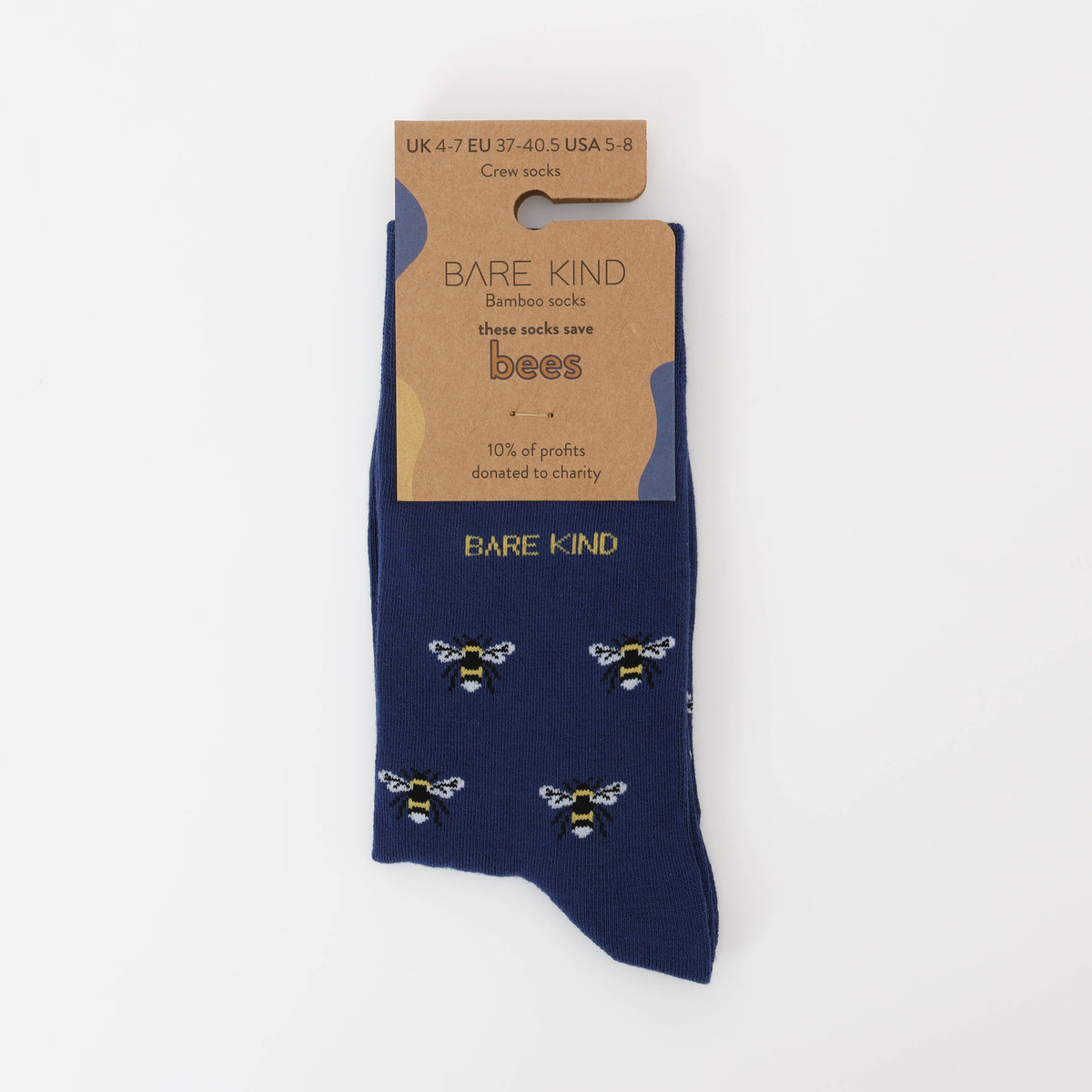 Bare Kind Adult Bamboo Socks - Blue Small Motif Bee - Adult 7-11