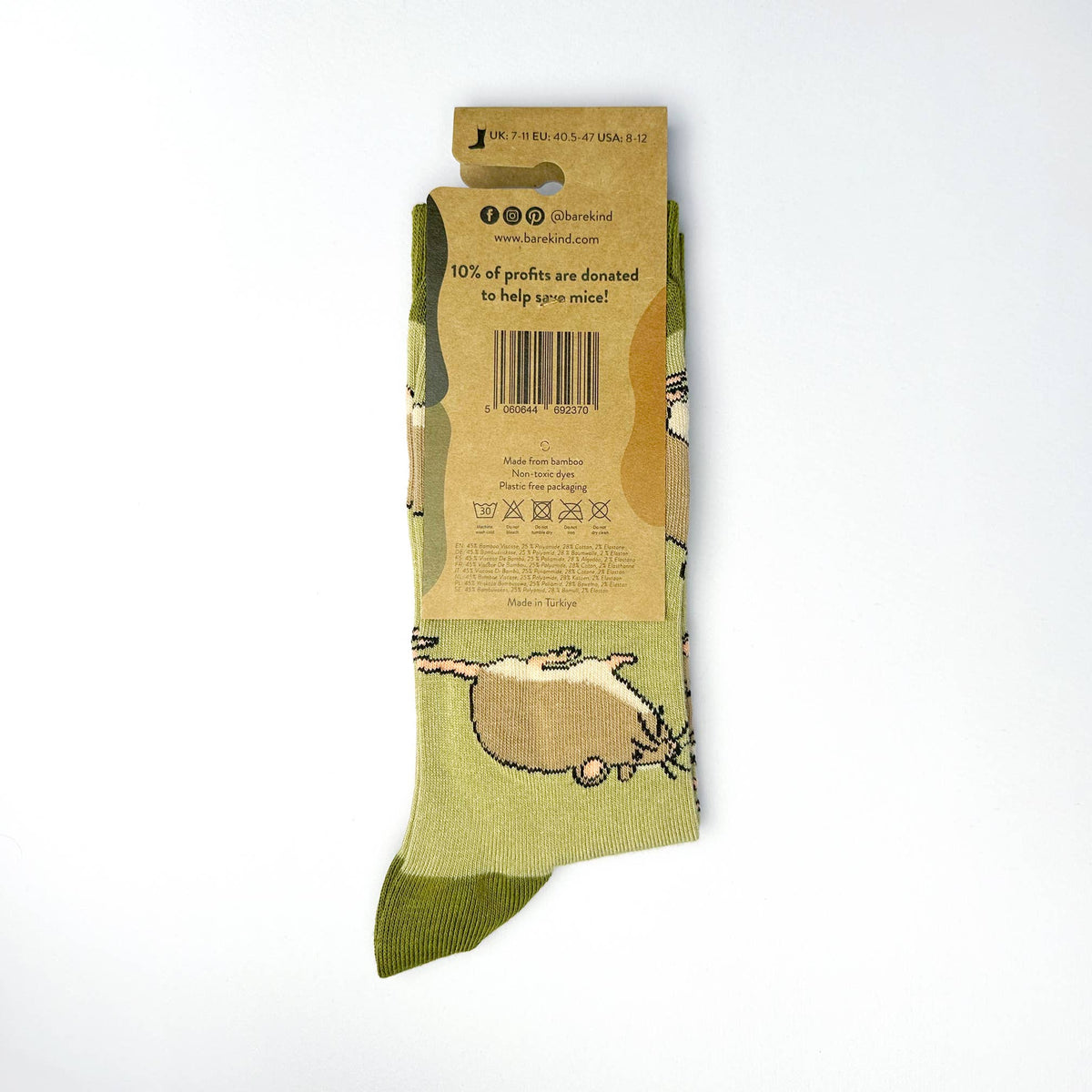 Bare Kind Adult Bamboo Socks - Green Harvest Mouse - Adult 7-11