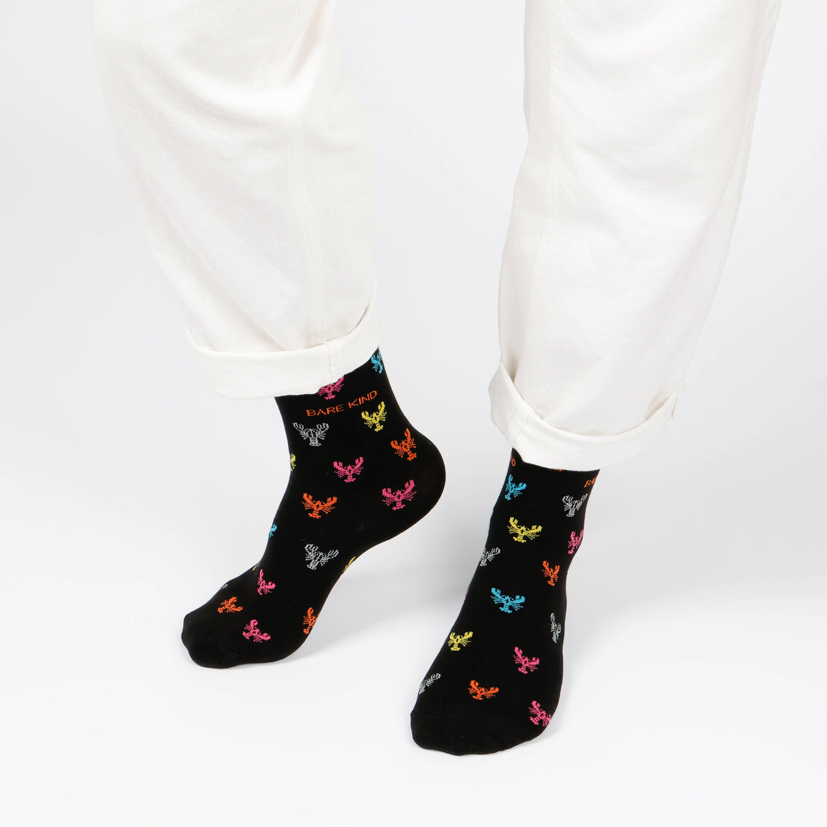 Bare Kind Adult Bamboo Socks - Black Small Motif Lobster - Adult 4-7