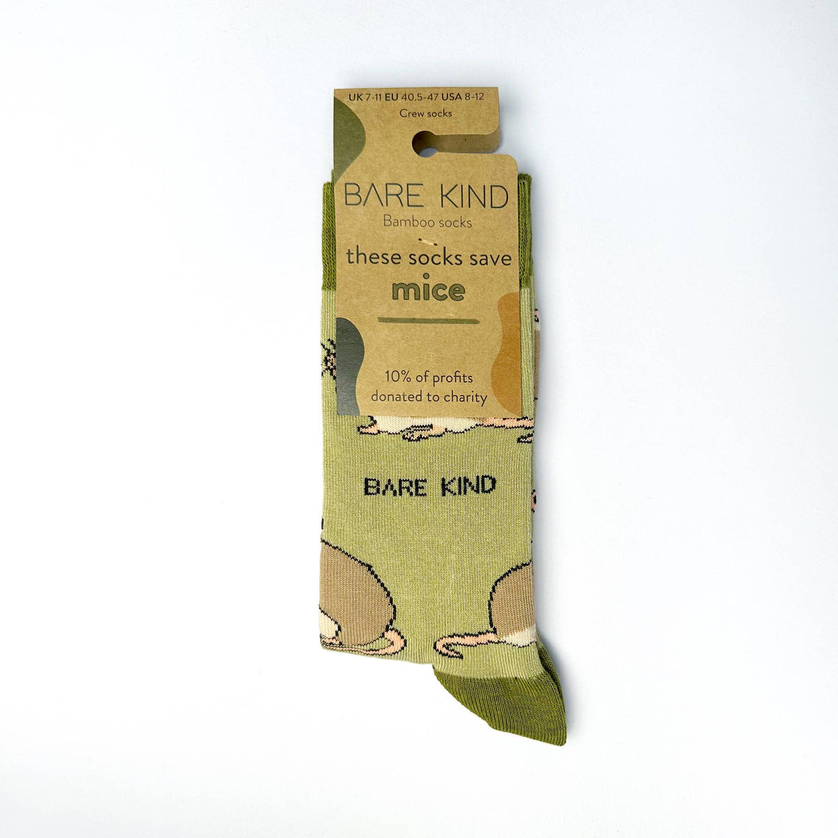 Bare Kind Adult Bamboo Socks - Green Harvest Mouse - Adult 7-11