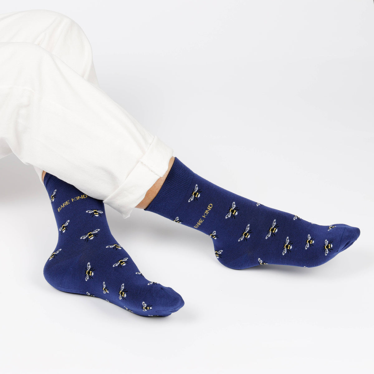 Bare Kind Adult Bamboo Socks - Blue Small Motif Bee - Adult 4-7