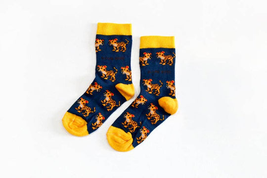 Bare Kind Leopard Socks | Child Bamboo Socks | Navy Socks: Leopards / Single Pair / Age 3-5yrs | UK Size Kids 6-9